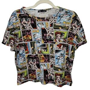Zara Comic Strip Print Tee Cropped Multi-Colour Women’s T-Shirt Size S